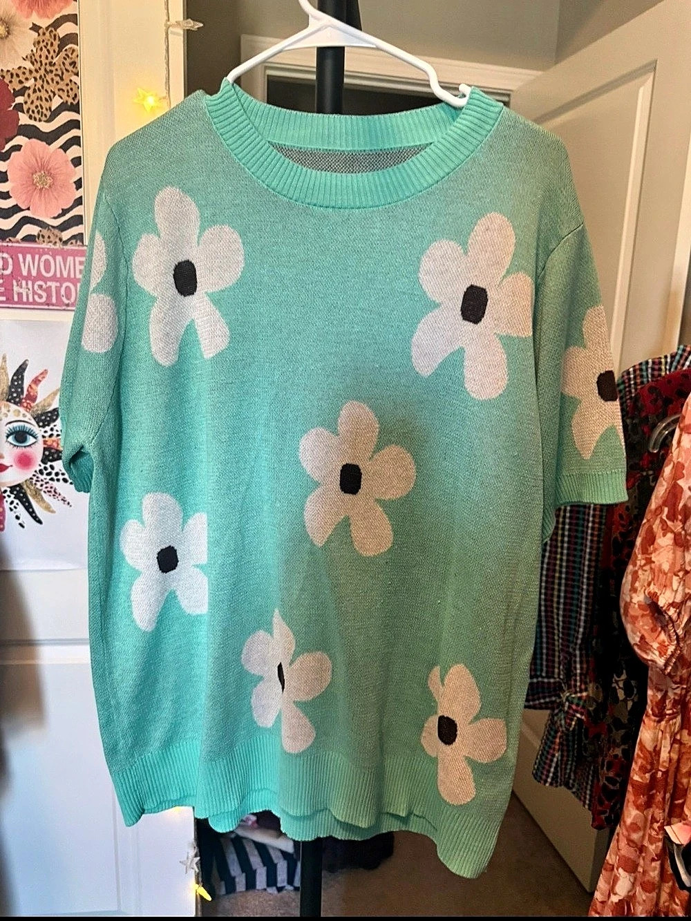 Floral Short Sleeve Top in Green Size 3X Like New